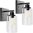 Wall Sconces Set of 2 Matte Black Vanity Lights for Bathroom, Modern Wall Light Fixtures Sconce Lights Indoor with Clear Glass Farmhouse Wall Mount Lamp for Bedroom Mirror Living Room Hallway E26 Base