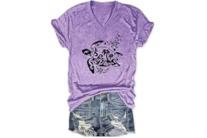Huange Women V Neck Turtle Graphic Tees Cute Summer Short Sleeve Beach Tshirts Loose Fit Tee Tops