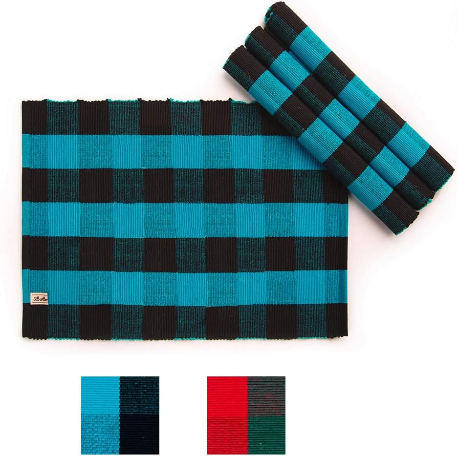 Place mats - Checked Place mats - Reusable Place mats for Dining Table - Kitchen Place mats - Buffalo Check table mats set of 4 Place Mat Blue and Black (13 x 18")