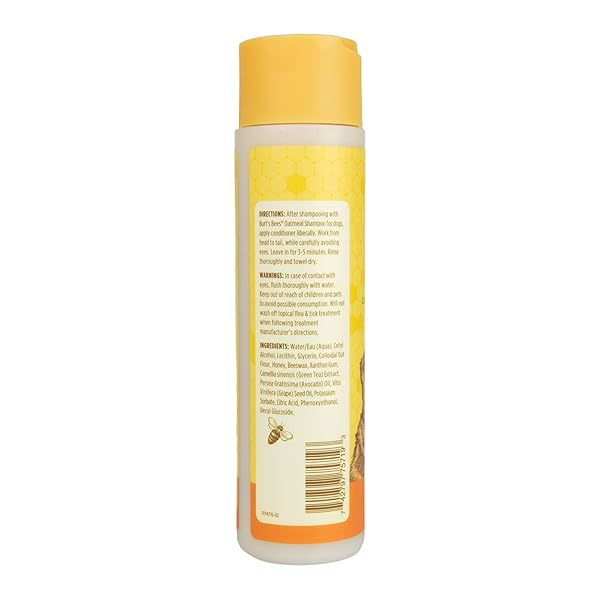 BURT’S BEES FOR PETS OATMEAL DOG CONDITIONER WITH HONEY, MOISTURIZING DOG COAT CONDITIONER FOR DRY AND SENSITIVE SKIN TO HELP SOFTEN AND NOURISH COATS DURING GROOMING, 10 FL OZ