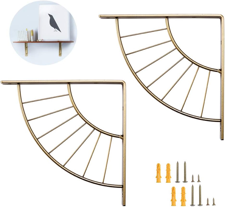Shelf Brackets 2 X Triangle Gold 200mm Shelving Brackets Rustic Floating Heavy Duty Sector Bracket Wall Mount Shelf Support with Screws