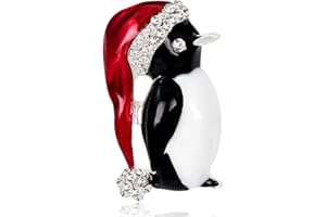 DTJA Christmas Santa Penguin Rhinestone Brooches for Women Girls Fashion Antique Alloy Enameled Cute CZ Red Hat Bird Animal Brooch Pins Scarves Shawl Clip Neck Bow Tie Necktie Dress Accessories Jewelry