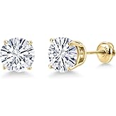 Gem Stone King 14K Yellow Gold White Moissanite Stud Earrings for Women | 3.80 Cttw | Gemstone Birthstone | Round 8MM