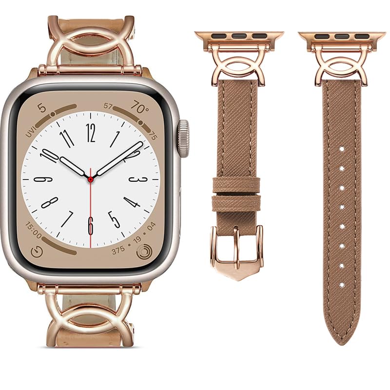 Youmai コンパチブル Apple Watch バンド 本革 レディース Apple watch Ultra2/Ultra/ Series10/9/ 8/7/6/5/4/3/2/1/SE レザー交換ベルト 柔らかい おしゃれ 可愛い アップルウォッチ バンド 女性専用 38mm 40mm 41mm 42mm 44mm 45mm 46mm 49mmに対応（カーキ、38/40/41/42mm(Series10の42mm)）商品画像