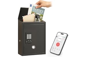 DiDiHere Mailbox with Electronic Lock, Locking Mail Boxes for House, Wall Mount Business Suggestion Box, Key Drop Box, One Time Code/Permanent Code/Spare Key Unlock, Large Capacity, Black, 14x4x10in