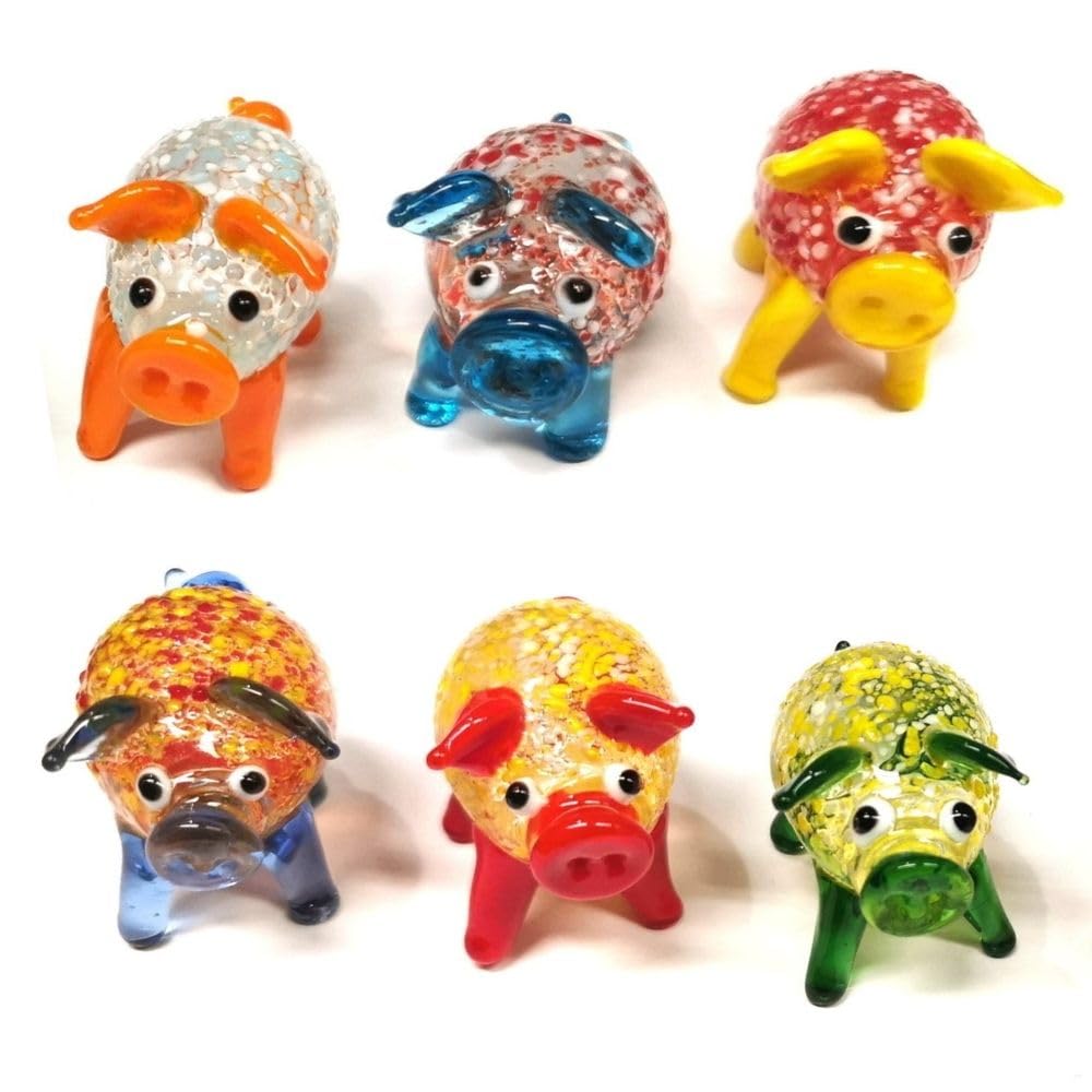 Vienna 712 Small Colourful Glass Lucky Pigs Size 3.5 cm Hearty Lucky Charm for New Year's Eve Birthday Wedding Pack of 6