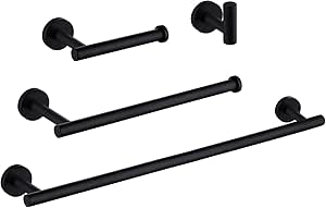 KES Negro Juego Accesorios Baño con Toallero de Baño Ganchos Toallero Portarollos Papel Higienico y Portarrollos de Papel de Cocina Sin Taladro 4 ...