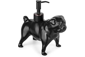 NEWHENGS Pug Shaped Soap/Lotion/Hand Sanitizer Dog Lover Stainless Steel Pump Dispenser for Dog Gifts, Refillable for Kitchen and Bathroom(Black)