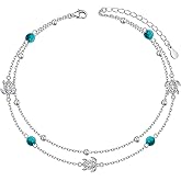 Ladytree Anklet for Women 925 Sterling Silver Adjustable Foot Beaded Heart/Cubic Zirconia Charm Ankle Bracelet Anklets Jewelry