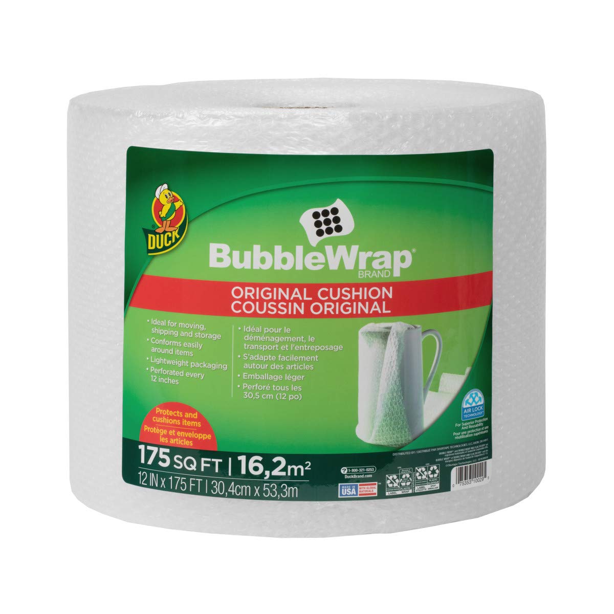 Photo 1 of Duck Brand Bubble Wrap Roll, 3/16" Original Bubble Cushioning, 12" x 175', Perforated Every 12" (1053440), Clear