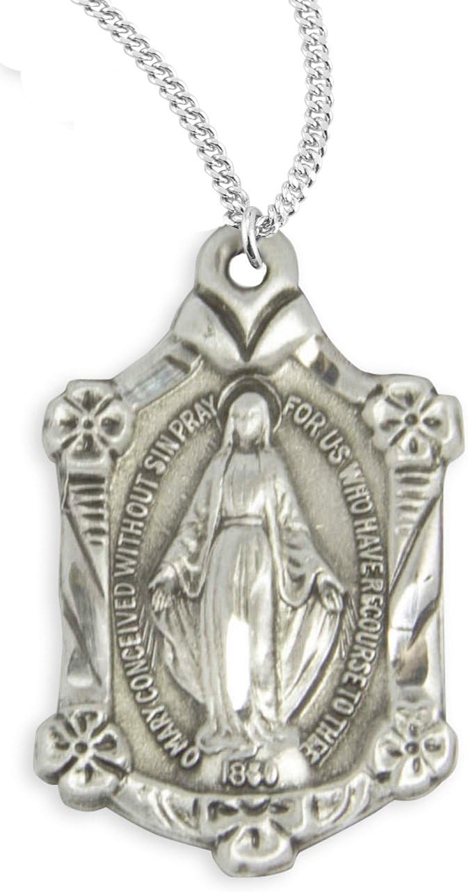 Heartland Store Sterling Silver Miraculous Pendant with Flowers + USA Made + Choose Chain