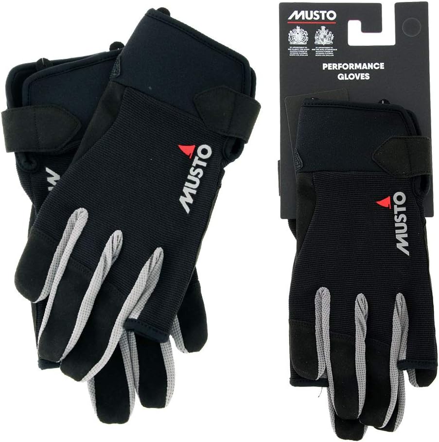 Musto Essential Sailing Long Finger Gloves in Black - Adults Unisex - Great for Sailing All Year Round - Easy Stretch