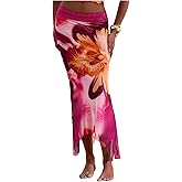 Milumia Women's Boho Asymmetrical Floral Mesh Maxi Skirt Low Waisted Summer Long Skirts