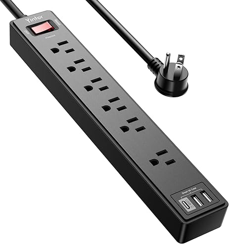 Electronics - 6Ft Power Strip Surge Protector - Yintar Extension Cord with 6 AC Outlets and 3 USB Ports for for Home, Office, Dorm Essentials, 1680 Joules, ETL Listed, (Black)