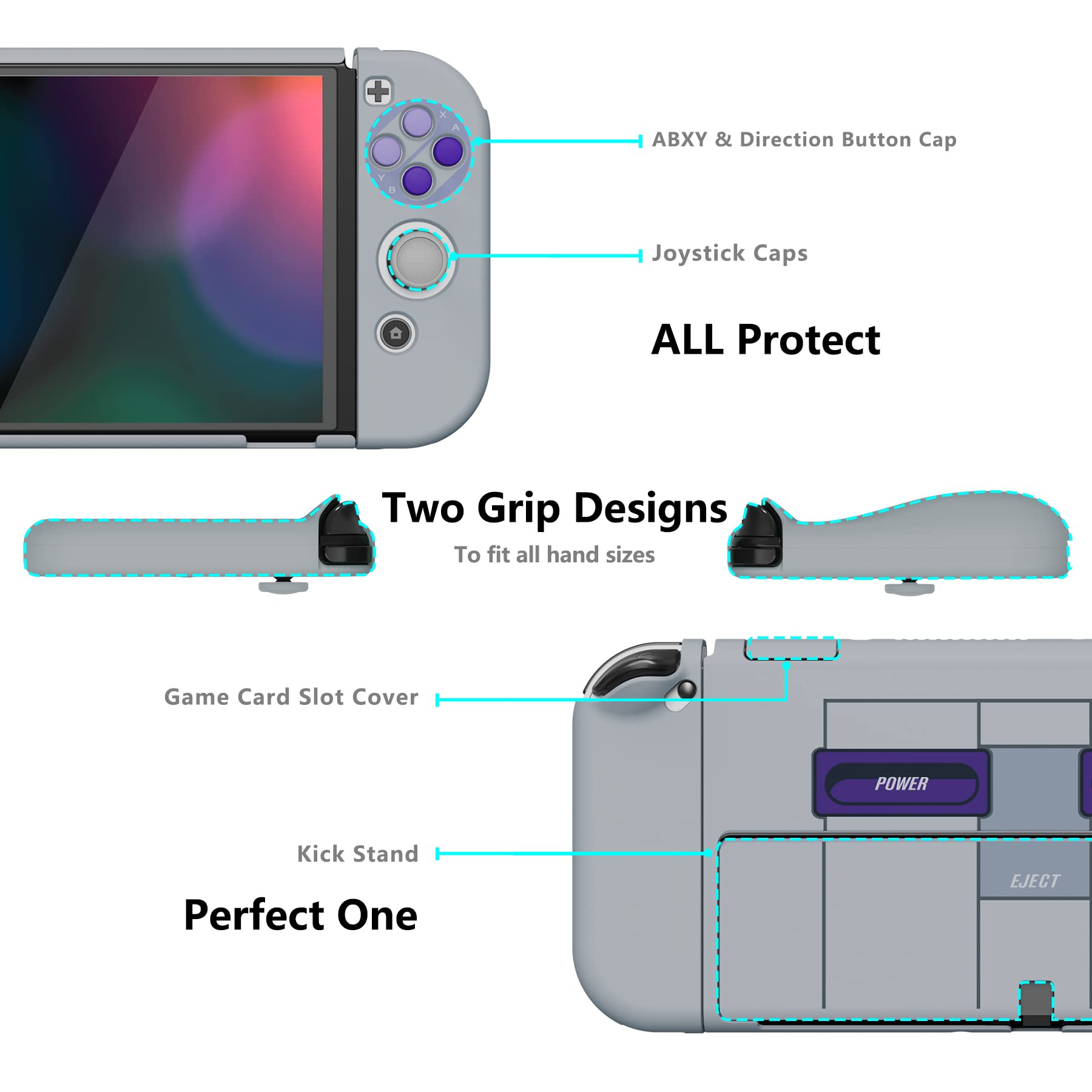 playvital AlterGrips Protective Slim Case for Nintendo Switch OLED, Ergonomic Grip Cover for Joycon, Dockable Hard Shell for Switch OLED w/Thumb Grip Caps & Button Caps