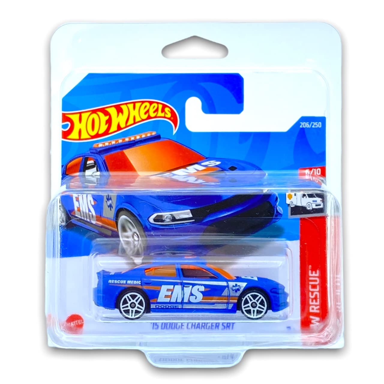 Hot Wheels '15 Dodge Charger SRT (Blue) 6/10 HW Rescue 2022-206/250 (Short Card) *** COMES IN A KLAS CAR KEEPER PROTECTIVE COLLECTORS CASE *** HCW24