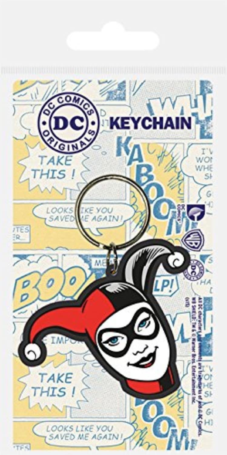 Pyramid International RK38472C Harley Quinn-Head Rubber Keychain, Metal, Black, White and Red, 4 x 6 x 1.3 cm