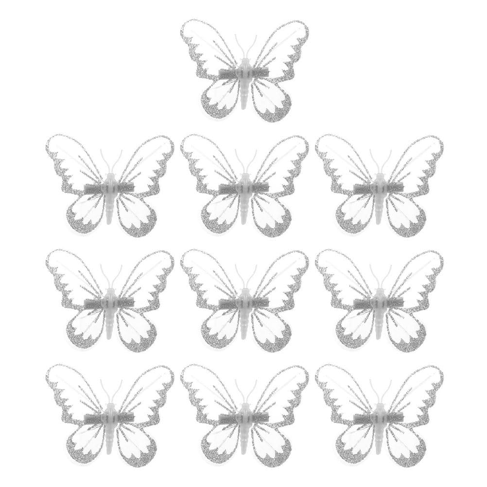 PRETYZOOM Xmas Tree Butterfly Clip Pendant Mini Clips Christmas Tree Decorations Party Favors Family New Year Decors (White) 10PCS