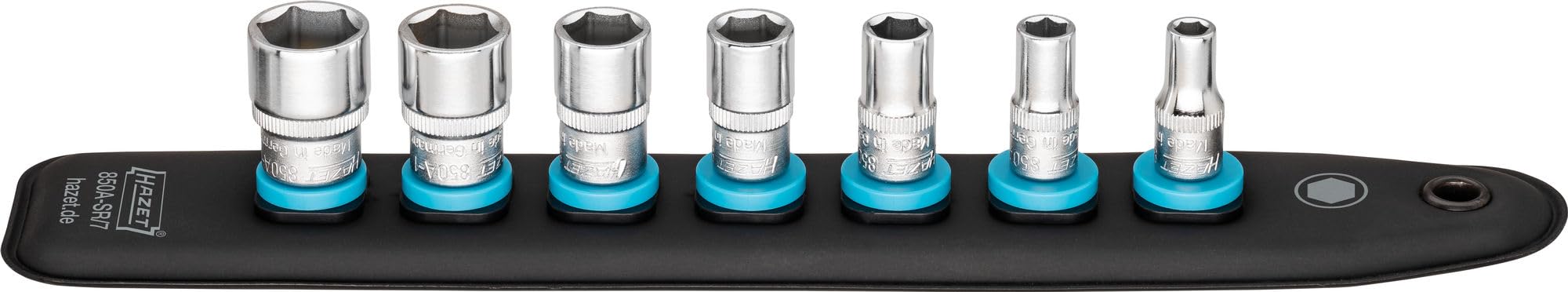 HAZET SmartRail 1/4" 850A-SR/7, Guida per bussole in plastica, Supporto per 7 bussole I Azionamento: quadrato 6,3 mm (1/4 di pollice), uscita: esagonale esterna profilo di trazione magnetico