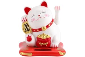 Mini Lucky Cat, Solar Powered Waving Lucky Fortune Cat, Good Luck Chinese Feng Shui Deoration Cat for Home Office Store Car(W