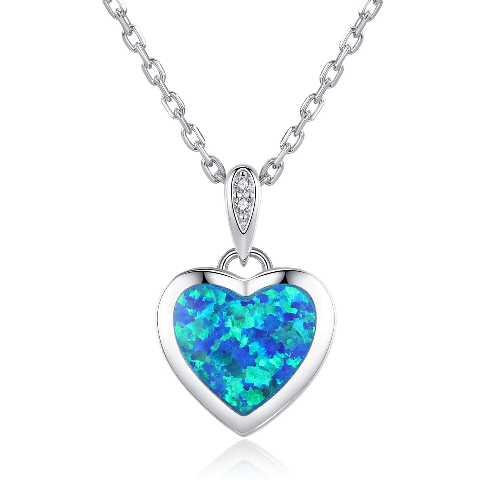 VIKI LYNN Created Blue Opal Heart Necklace 925 Sterling Silver Opal Jewelry for Women Girls