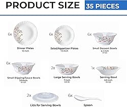 Borosil 35-Piece Opal Glass Dinnerware Set for 6