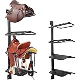 Sidasu Saddle Rack, 4 Tier Saddle Stand Wall Mount for Western and English Saddle - Supports to 250LB, Holds Tack, Pad, Accessories etc for Horses (Steel-Integrated type)