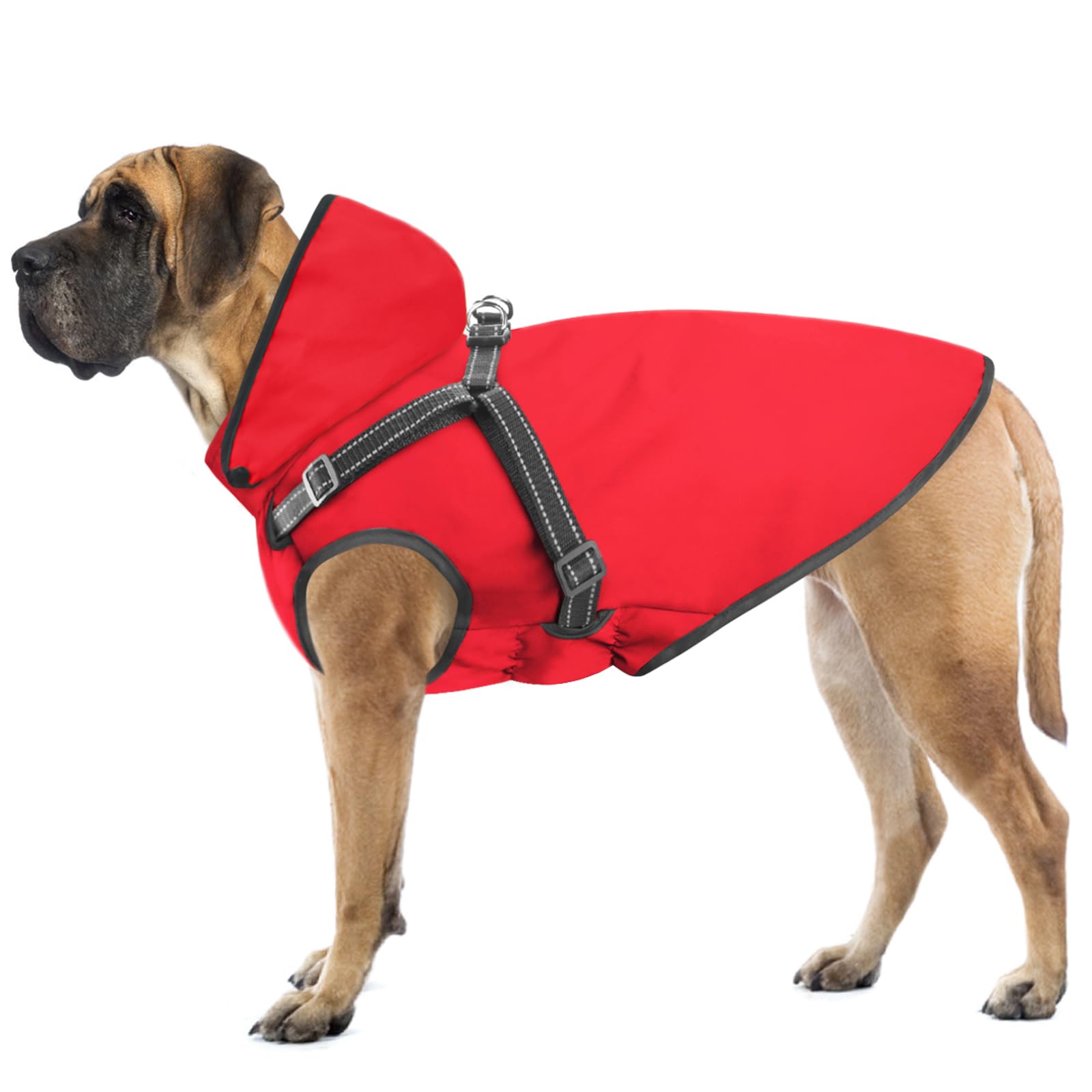 Photo 1 of Mosucoirl Dog Raincoat Waterproof Dog Hoodie Reflective Dog Raincoat Hooded Adjustable Rain Jacket for Small Medium Large Dogs Puppies (Red, L)