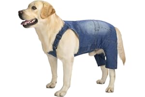MIAODODO Classic Dog Jeans Overall for Medium Large Dogs,Pet Denim Jumpsuit Onesies Clothes Costumes for All-Match,Blue Vintage Washed Blue Pants Outfits