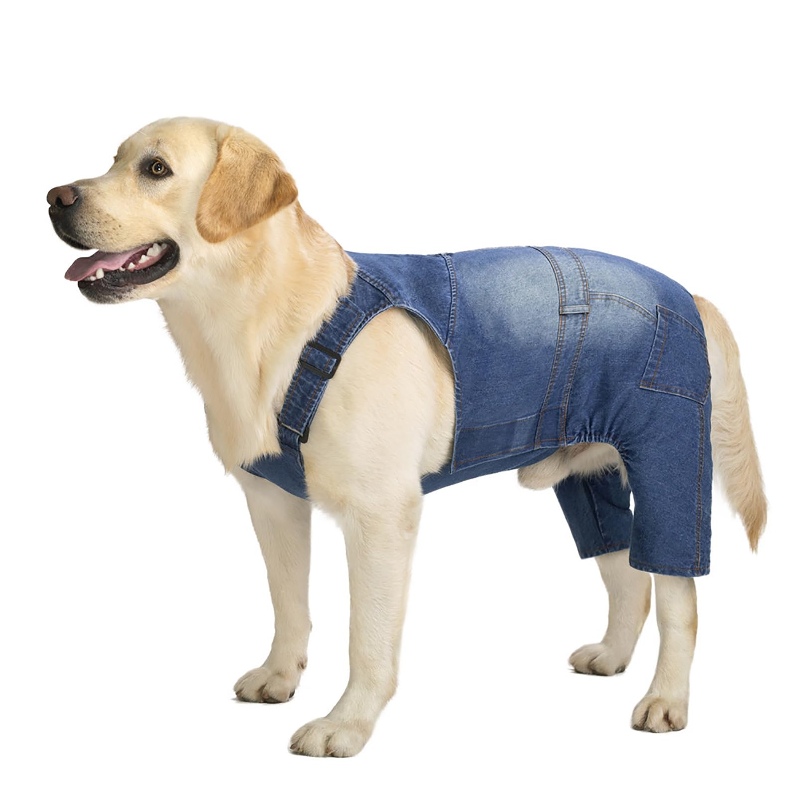 Medium Large Dog Jeans Jumpsuit Overall, Denim Clothes Outfits Costumes, Blue Vintage Washed Dog Pants Classic Jacket