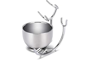 PerPro Shaving Stand and Double Stainless Steel Design Shave Soap Bowl - Forms Thick and Foamy Lather Quickly,Unbreakable and Rust Resistant for Smooth Wet Shaving