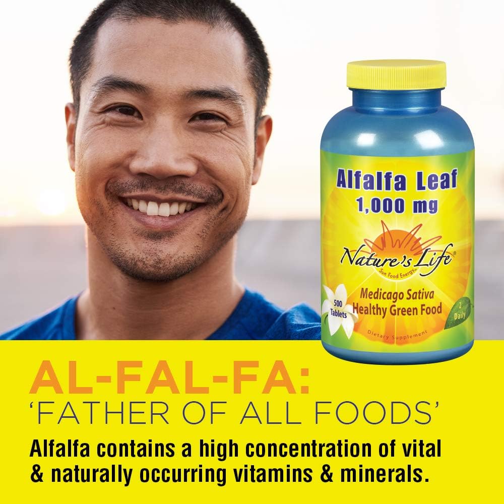 Nature’s Life® Alfalfa Leaf Tablets 1000mg | Vitamin Rich Green Superfood | Non-Gmo | 500 Count: Health & Personal Care