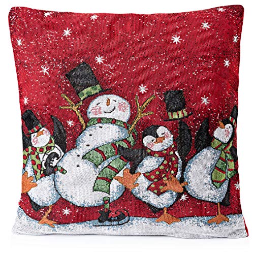 Zilo Novelties Christmas Throw Pillow Covers Snowman(Set of 2)- Red Christmas Pillow Cases, Throw Pillow Decor, Holiday Season Decorations for Couch, Chair, Sofa - 18 x 18 Inches