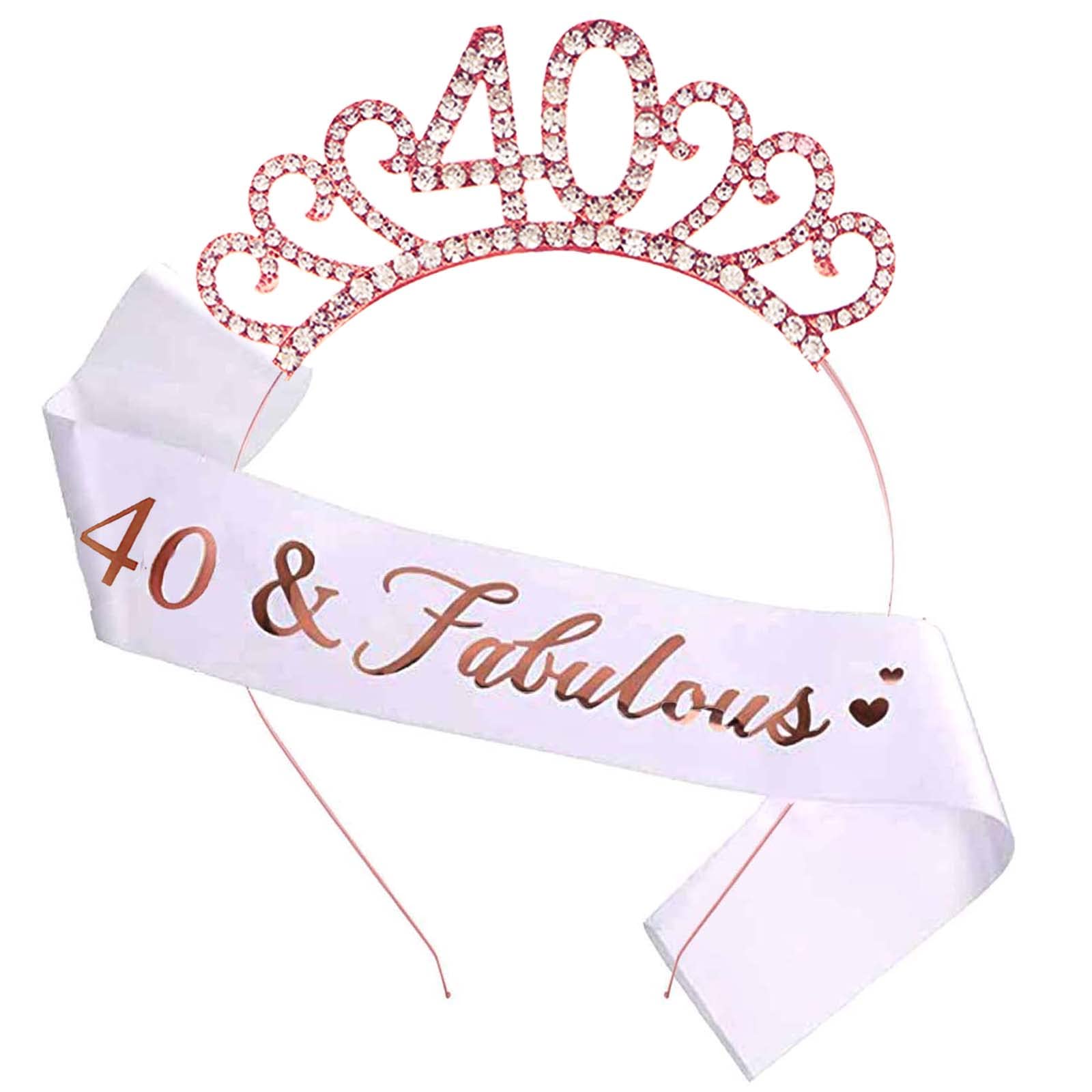 MIOSJI 40th Birthday Sash and Tiara Crystal Crown for Women 40th Birthday Decorations Gift Party Accessories (Rose Gold)