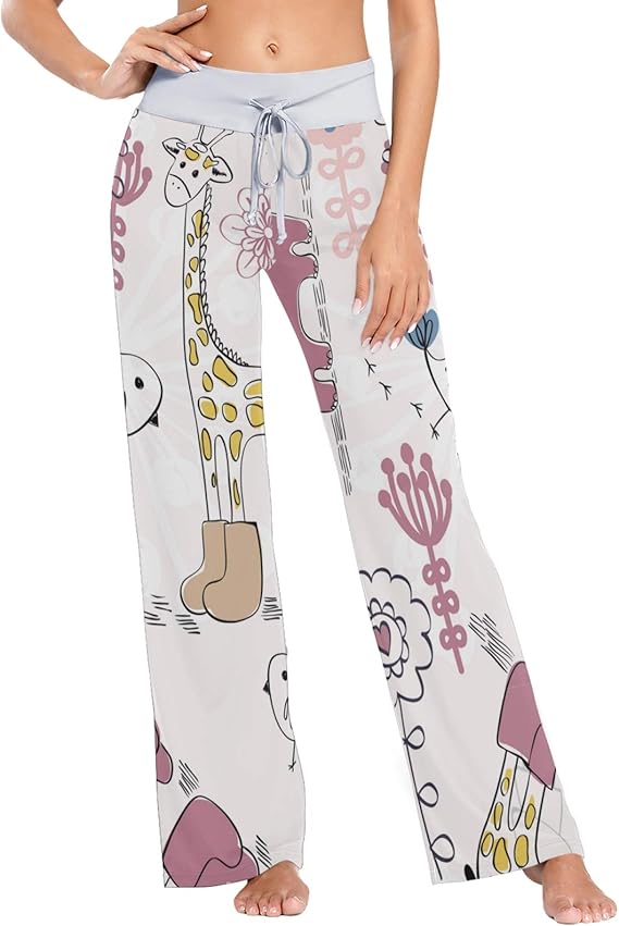 Womens Pj Pants Schlafhose Long Athletic Wide Leg Pants Animal Amazon