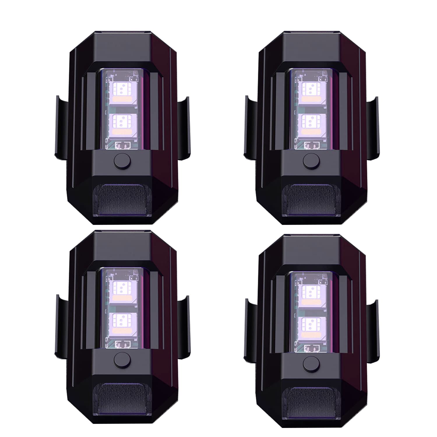4pcs LED Strobe Drone Lights, 7 Colors Mini USB Rechargeable Led Aircraft Strobe Lights, Riding Flying Anti-collision Night Signal Emergency Light for Car, Motorcycle, Bike, Drone, RC Boat. (Black)