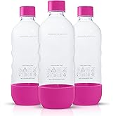 Replacement Carbonating Sparkling Water Bottles for SodaStream - 1 Liter, BPA-Free & Leak-Proof (Compatible with Fizzi, One Touch, Jet, Source, Play, Genesis, Power Models) - 3-Pack (Pink)