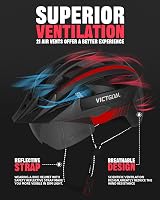 Victgoal Bike Helmet with Magnetic Goggles Visor LED Light Black Red L 57-61 cm view 3