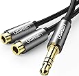 UGREEN Headphone Splitter 3.5mm Audio Stereo Y Splitter Extension Cable Male to Female Dual Headphone Jack Adapter for Earphone Headset Compatible with iPhone Samsung Tablet Laptop Black