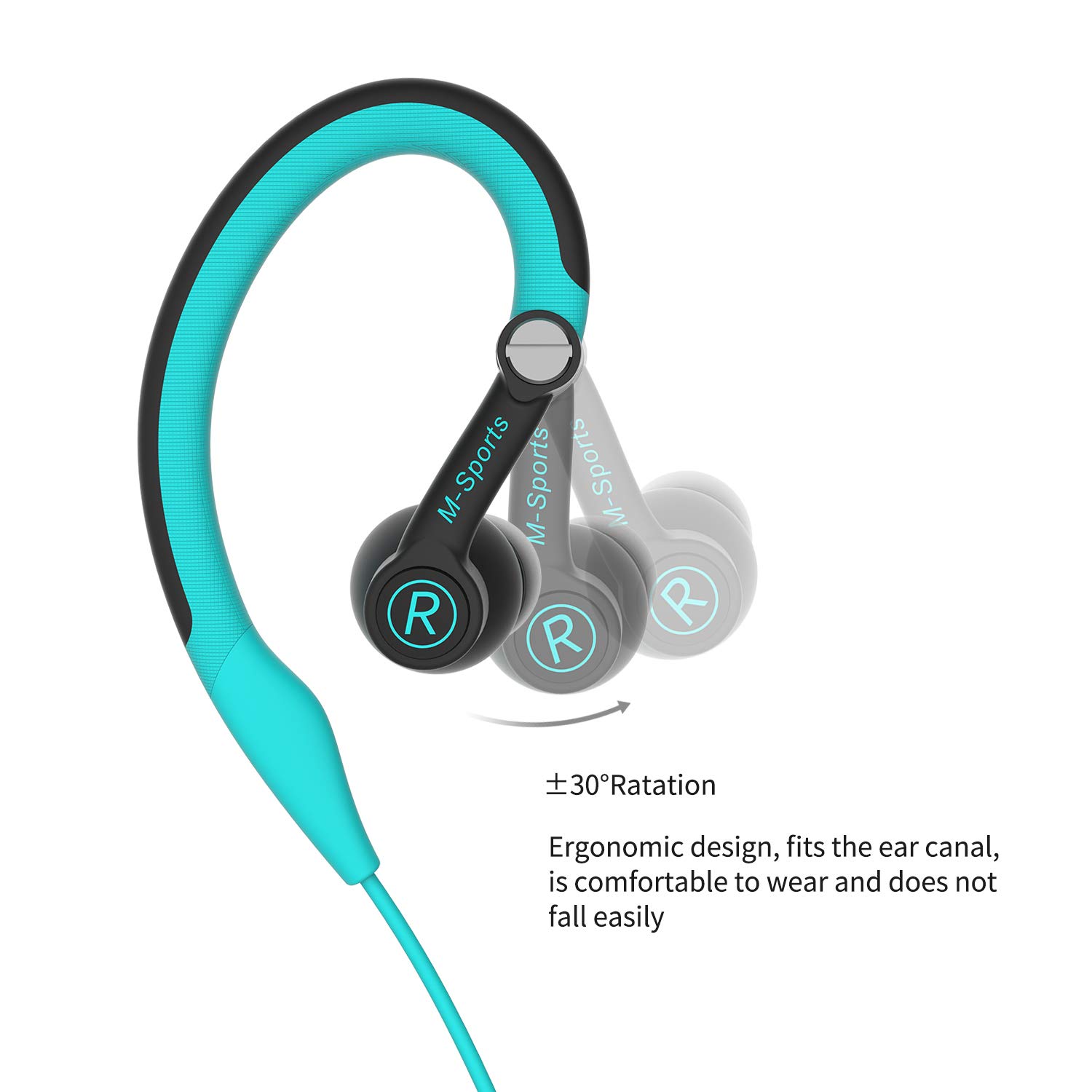 mucro Running Headphones Over Ear in Ear Sport Earbuds Earhook Wired Stereo Workout Ear Buds for Jogging Gym for Samsung Android Phones Tablets (Blue)