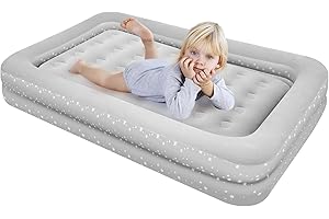 EQURROY Matelas gonflable pour enfants de 4 à 7 ans : lit de voyage avec côtés, lit gonflable portable pour enfants avec surf