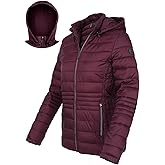 Xmgelp Women's Lightweight Long-Sleeve Water-Resistant Puffer Jacket, Burgundy XL