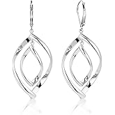 Sterling Silver Double Twist Leverback Dangle Earrings for Women 14k Gold Plated Spiral Dangle Earrings Hypoallergenic Lerverback Drop Earring Silver and Gold Earings for Jewelry Gifts