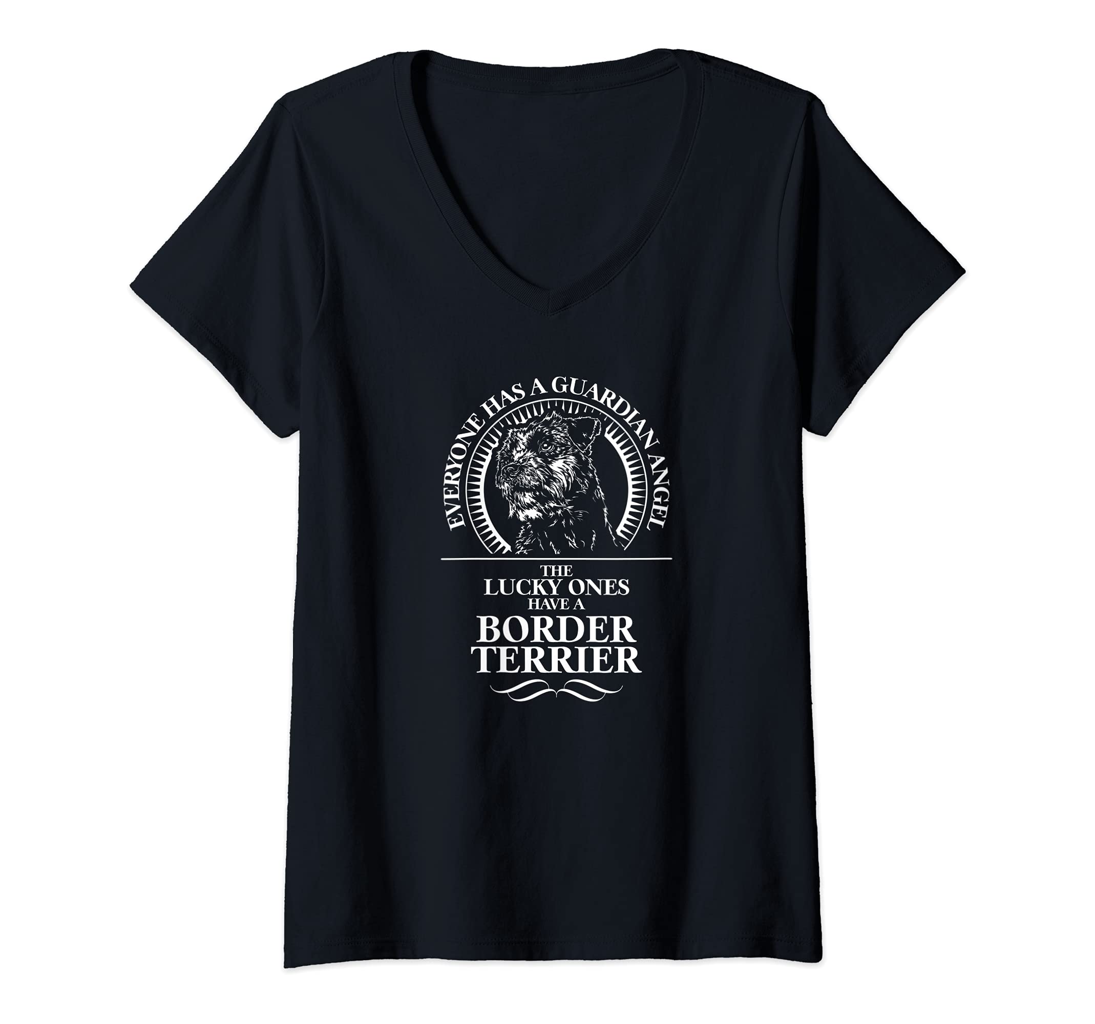 Womens Proud Border Terrier Guardian Angel dog saying dog V-Neck T-Shirt