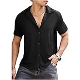 VIPWOLF Men's Knit Tops Button Down Short Sleeve Collared Summer Casual Shirt Top