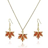 ANGLEQUEEN Fall Necklace Earrings Set for Women Maple Leaf Earrings Necklaces Dainty Fall Jewelry Set Crystal Fall Autumn Leaves Pendent Necklace Thanksgiving Jewelry