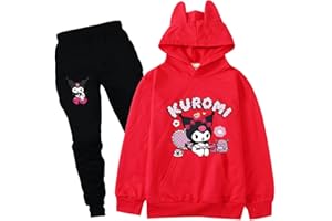 Satdflie Kuromi Hoodie Sweatshirt and Sweatpants 2 Piece Outfits Petite Women Girls Hooded Pullover Sweatsuits Jogger Sets