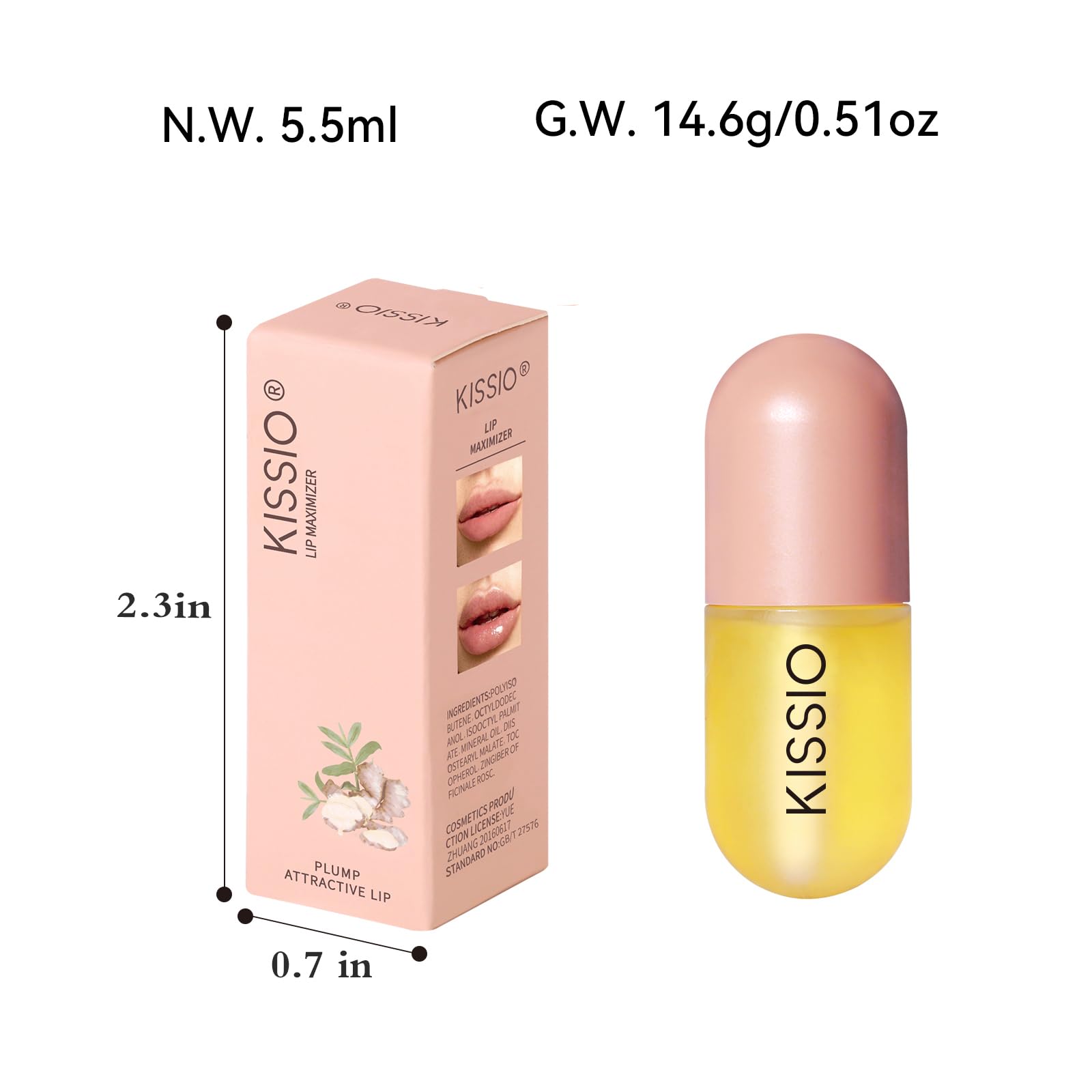 KISSIO Lip Plumper,Natural Lip Plumper for Day Use,Plumping Gloss Make Lips Fuller and Moisturizing 5.5ml,Lips Mask,Hydrating & Reduce Fine Lines,Beautiful Fuller