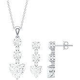 Rosec Jewels Certified Cubic Zirconia Necklace and Earrings Set in Silver, AAAAA Quality, CZ Diamond Bridal Jewelry Set - Valentines Day Gift