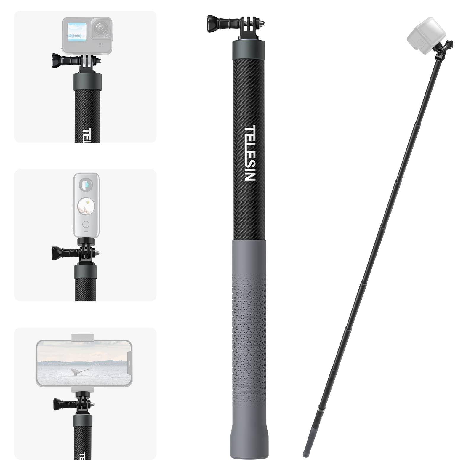 TELESIN Long Carbon Fiber Selfie Stick 3m/9.8FT for GoPro Hero 13 12 11 10 9 Max DJI Osmo Action 5 Pro 4 3 Osmo Pocket Insta360 X5 X4 X3 Series Camera Invisible Selfie stick Extension Pole Rod Monopod